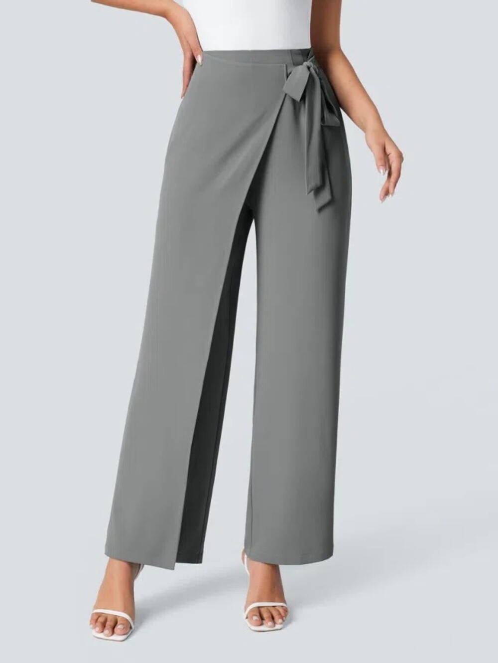 Halara NWT Flex High Waisted Tie Side Wide Leg Work Pants Size Med Petite Grey